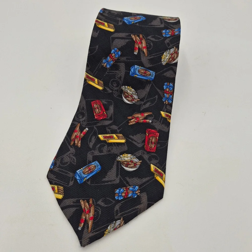 Resilio Mens Silk Necktie Black Novelty Cigar Print Smoking Theme Formal Tie